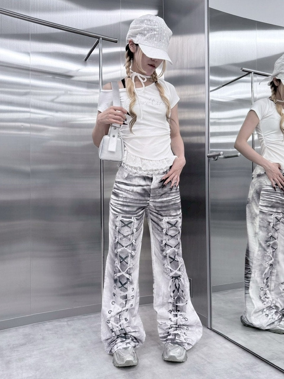 受注制【nmtc +】lettering cubic lace tee / 【エヌエムティーシープラス】レタリングキュービックレースTシャツ (3color)