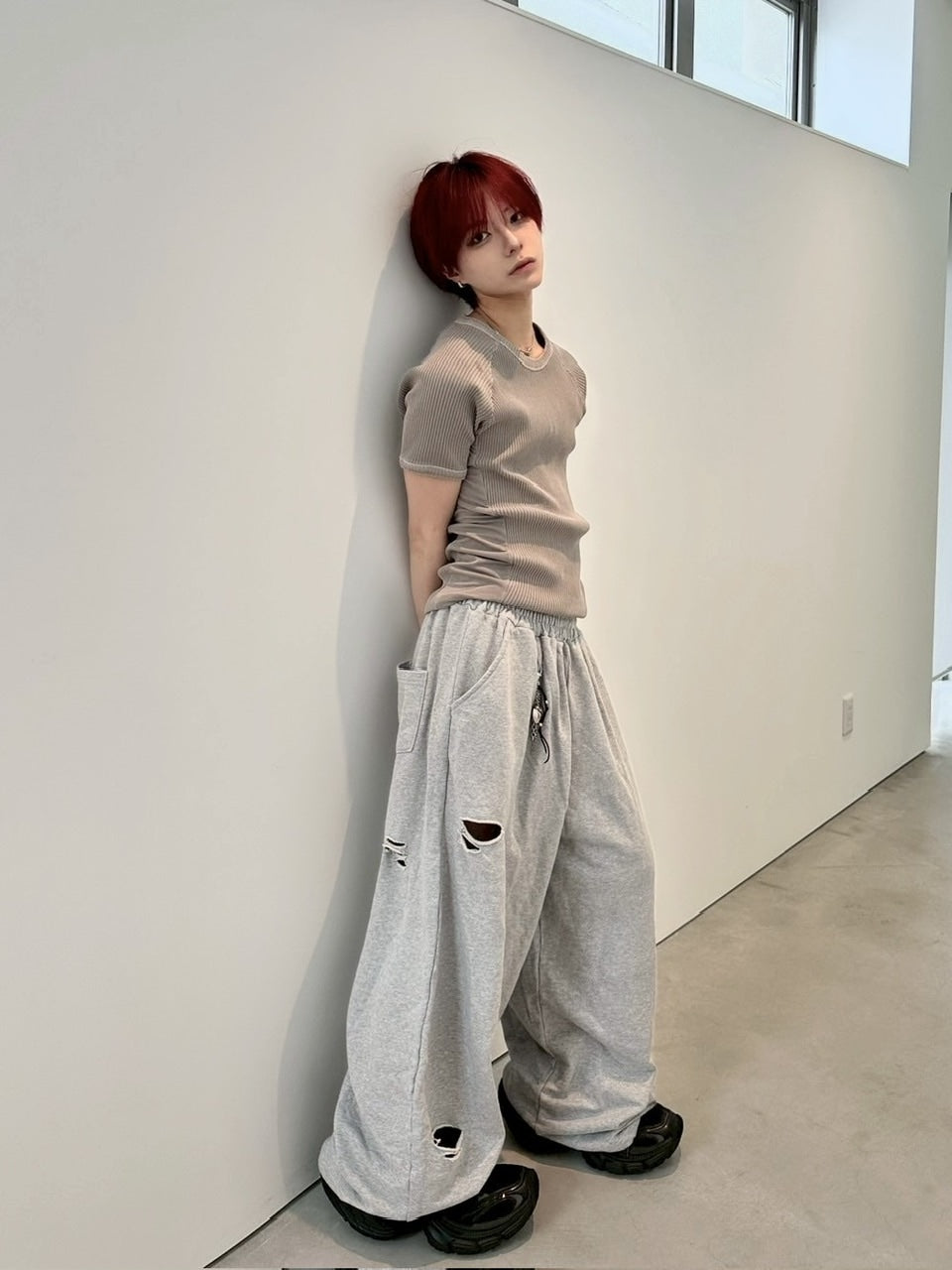 【LUV CODE】damage wide sweat pants (3color)