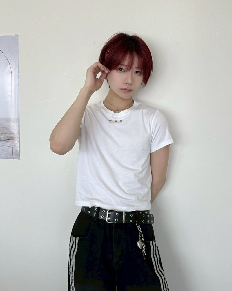 受注制【LUV CODE】eyelet cropped tee (3color)
