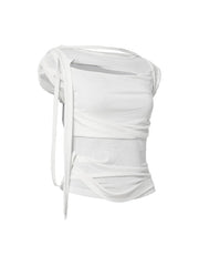 【FLAREUP】Asymmetrical Draped Strap Roll-Up T-Shirt