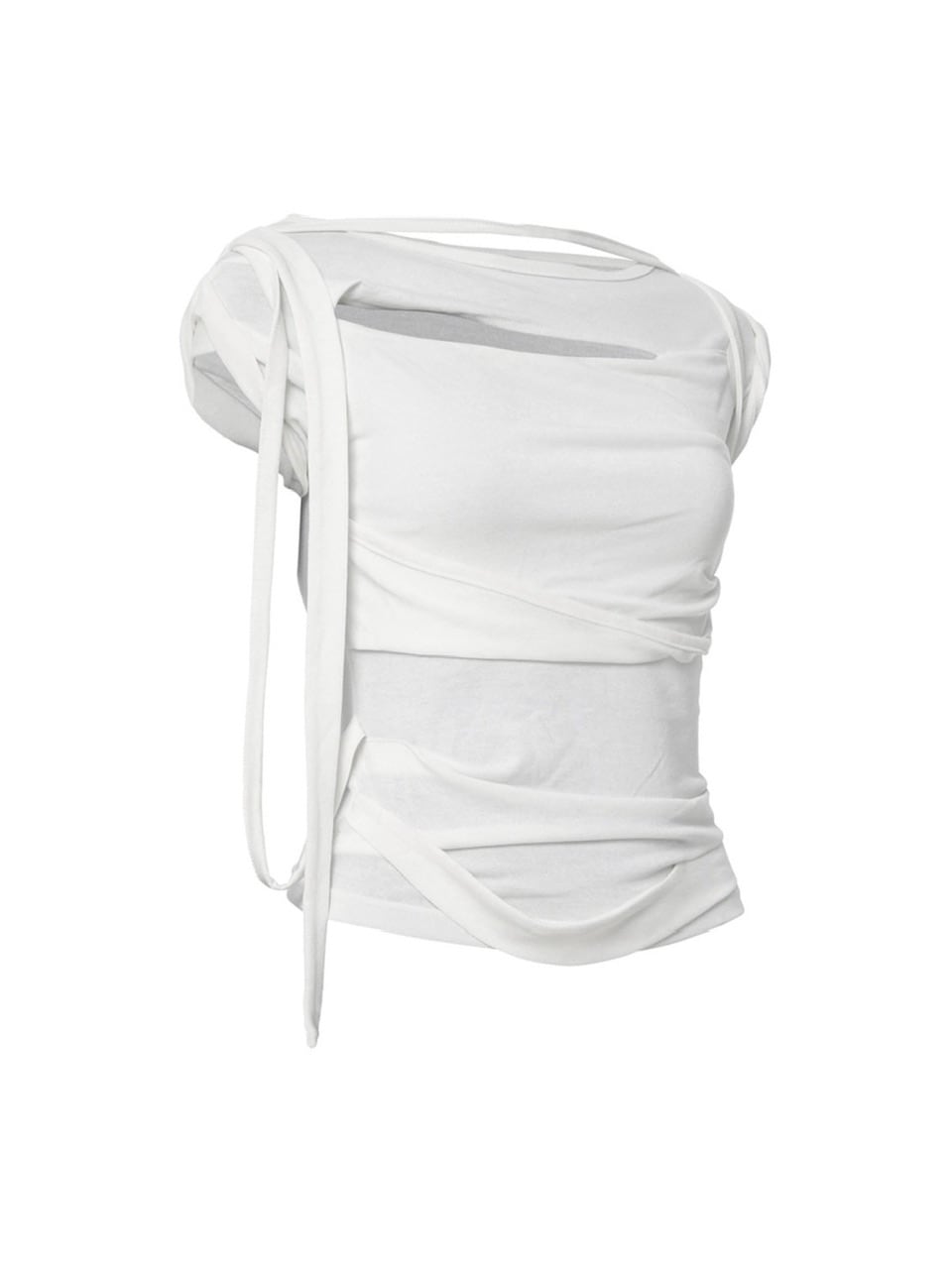 【FLAREUP】Asymmetrical Draped Strap Roll-Up T-Shirt