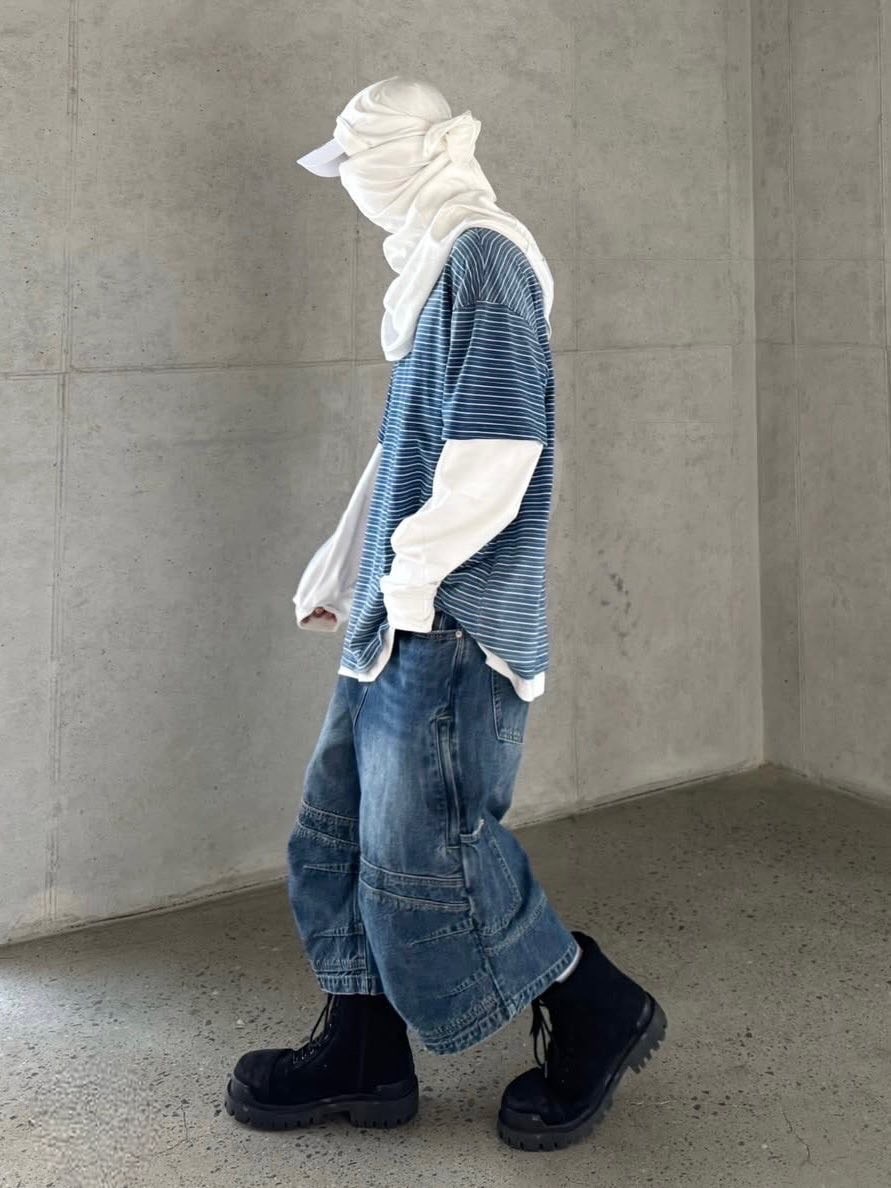 【roaringrad】WASHED INDIGO STRIPE T-SHIRT / 【ロアリングラド】ウォッシュドインディゴストライプ半袖Tシャツ