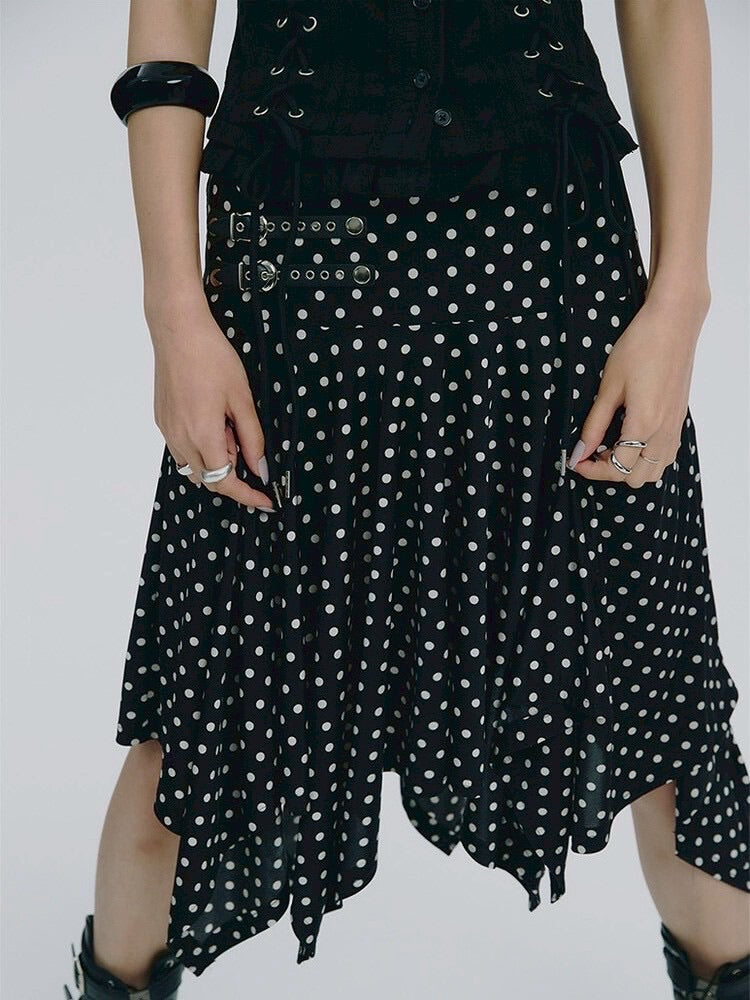 【NOT KNOWING】Belted Dot Drop Skirt / 【ノットノーイング】ベルテッドドットドロップスカート