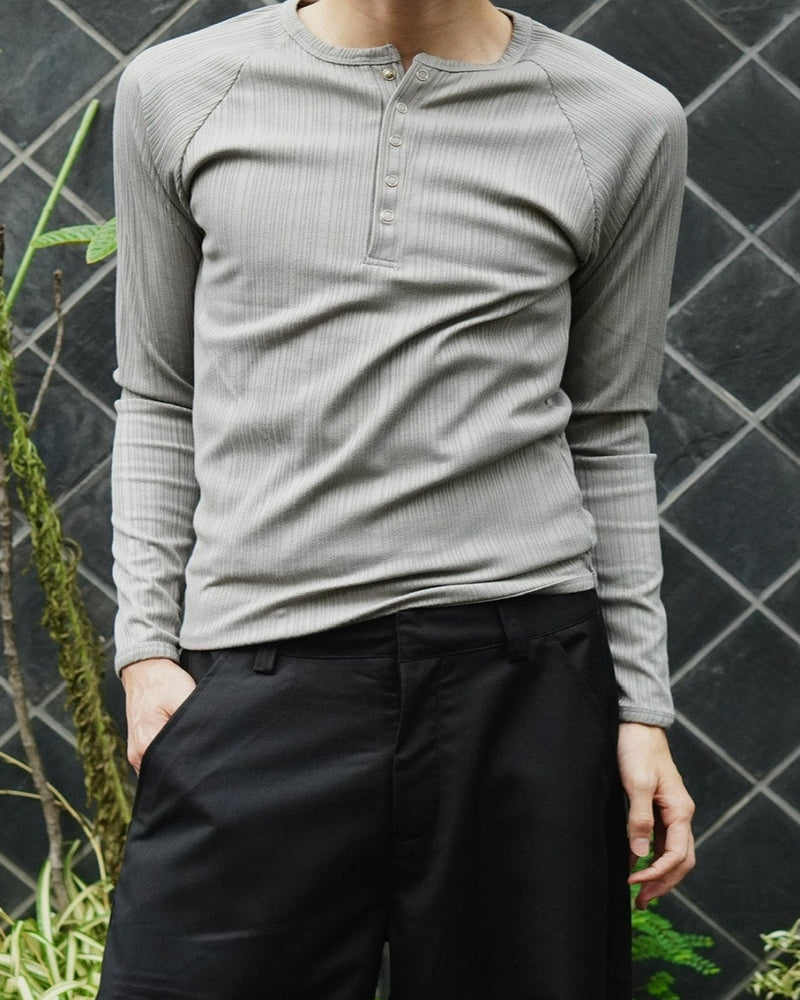 東京店WEB限定受注制【Chikashitsu +】snap rib henley neck tee / 【チカシツプラス】スナップリブヘンリーネックTシャツ (4color)