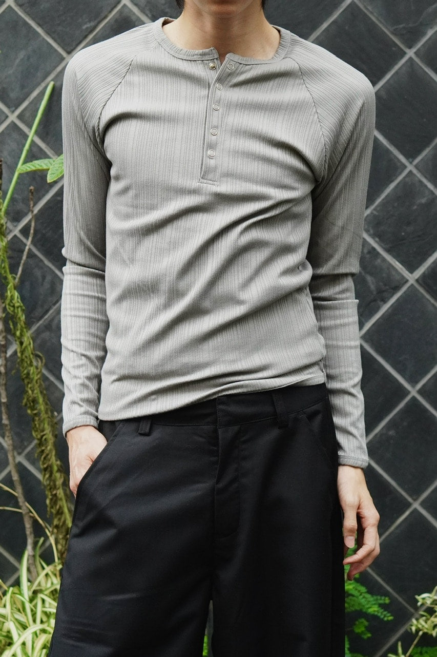 東京店WEB限定受注制【Chikashitsu +】snap rib henley neck tee / 【チカシツプラス】スナップリブヘンリーネックTシャツ (4color)
