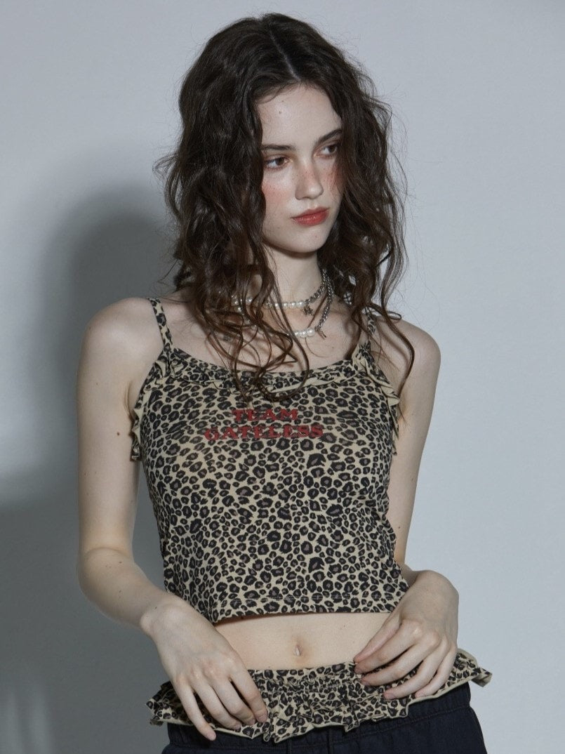 【GATELESS】 LEOPARD LOGO FRILL CAMISOLE / 【ゲートレス】レオパードロゴフリルキャミソール
