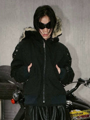 【Fourth3ex】Rivet Fox Double-Faced Denim Hoodie / 【フォースセックス】リベットエコファーデニムブルゾン