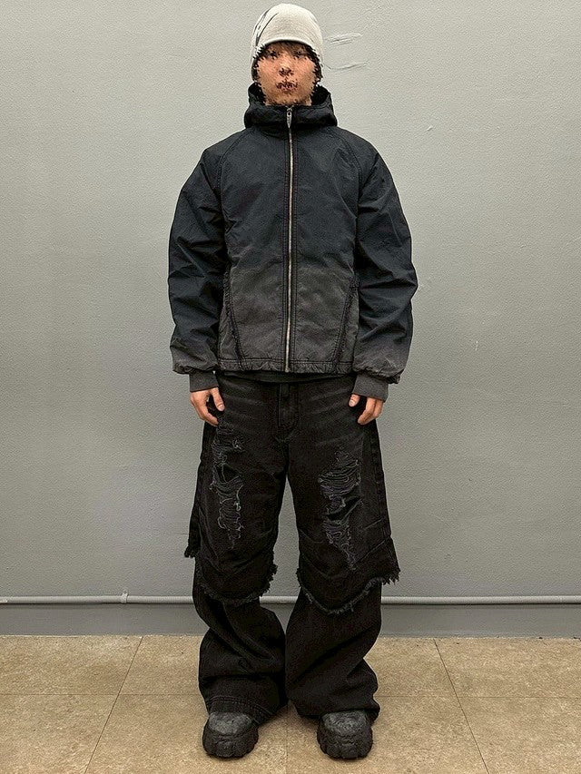 【BLR BLUER】Destroyed Gradation Washing Puffer Jacket