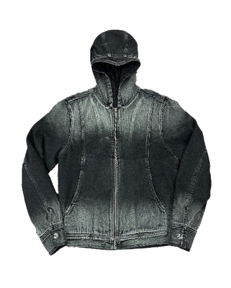【BLR BLUER】Bleached Denim Hoodie Zip-up Jacket