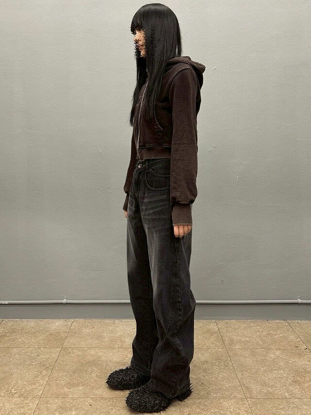 【BLR BLUER】Grunge Punched Washing Hoodie Zip-Up