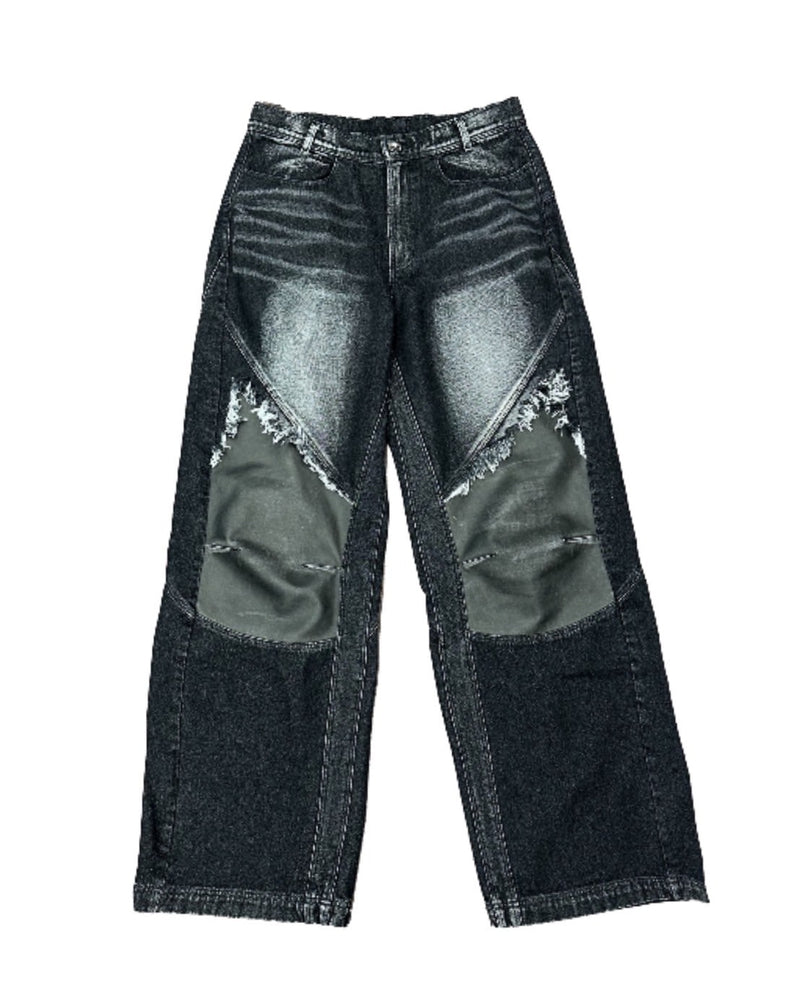 【BLR BLUER】Wide Heavy washing with Leather Pants