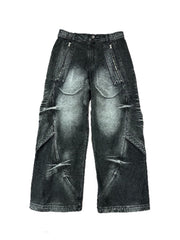 【BLR BLUER】Curved Tanker Washed Denim Pants