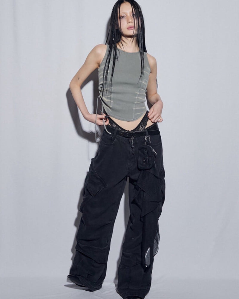 【BLR BLUER】Utility Cargo Washed Denim Pants