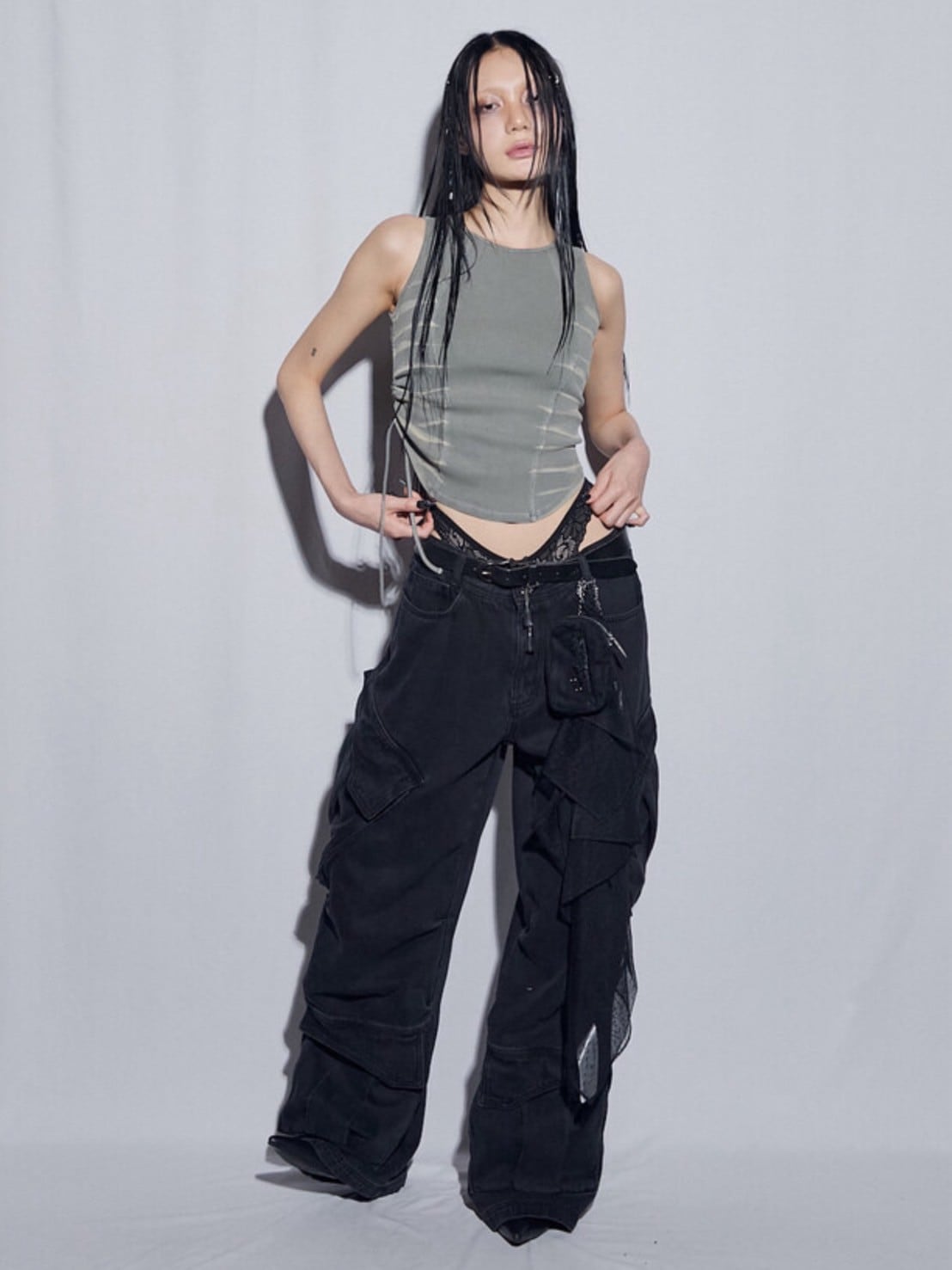 【BLR BLUER】Utility Cargo Washed Denim Pants