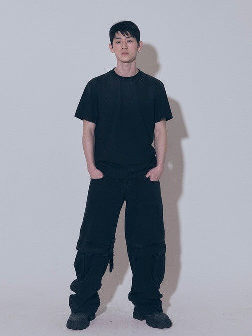 【BLR BLUER】Divided Curved Line Double Buckle Pants