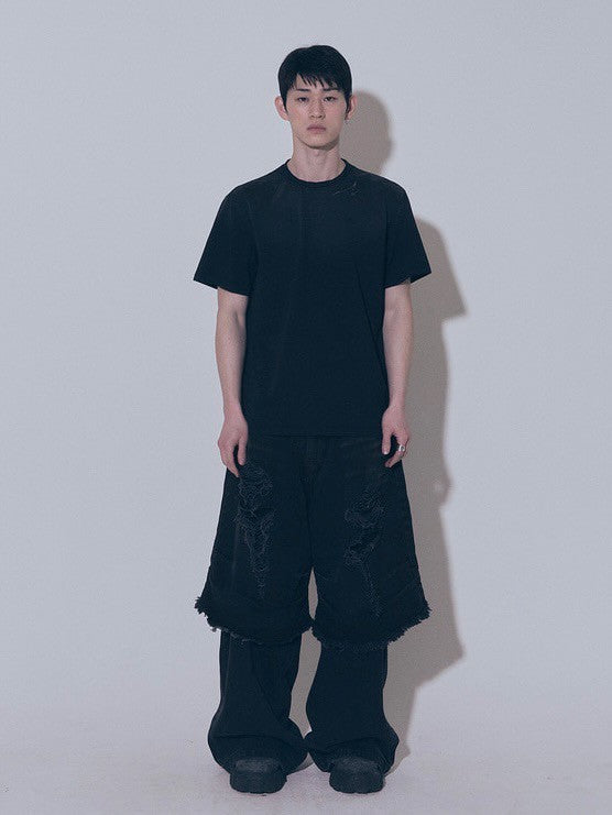 【BLR BLUER】Destroyed Vintage Double Denim Pants