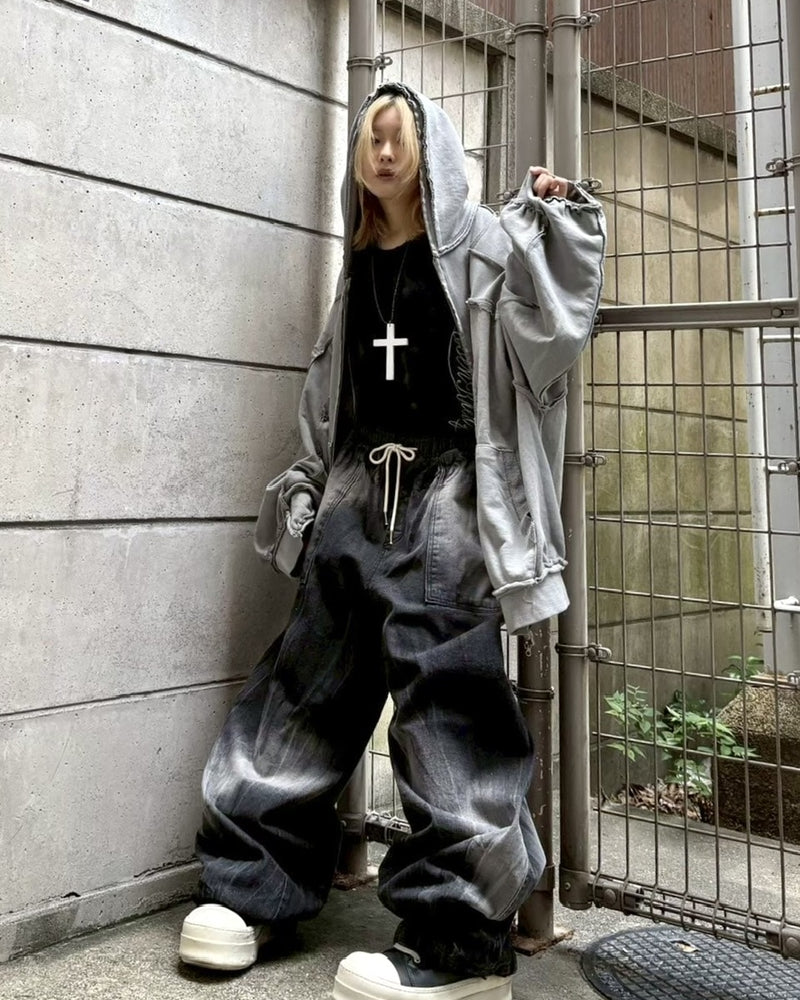 受注制【Never mind the XU】washde ballon denim pants / 【エックスユードッグ】ウォッシュドバルーンデニムパンツ