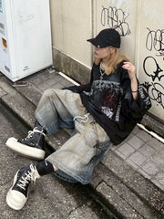 受注制【Never mind the XU】tribal denim half pants / 【エックスユードッグ】トライバルデニムハーフパンツ