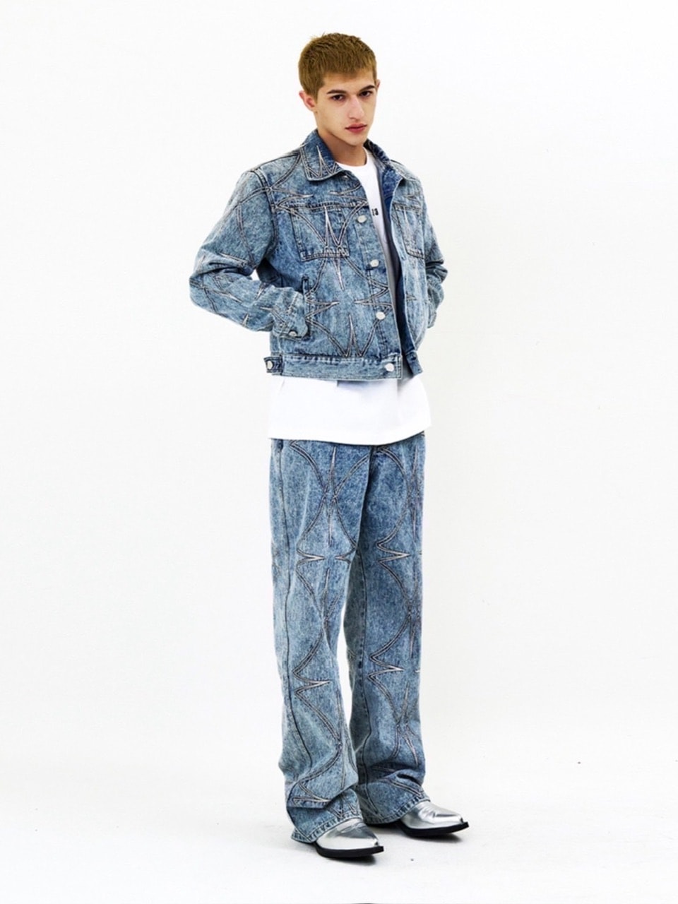 【E RIN AI E】METTALIC FOUR LEAF CLOVER DENIM PANTS