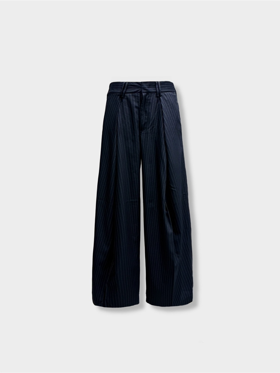 【CS】stripe cross tuck drape slacks (navy)