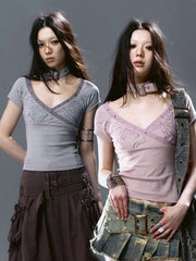 【Cest Nous】Butterfly Top / 【セヌー】チョーカーセットバタフライ半袖Tシャツ