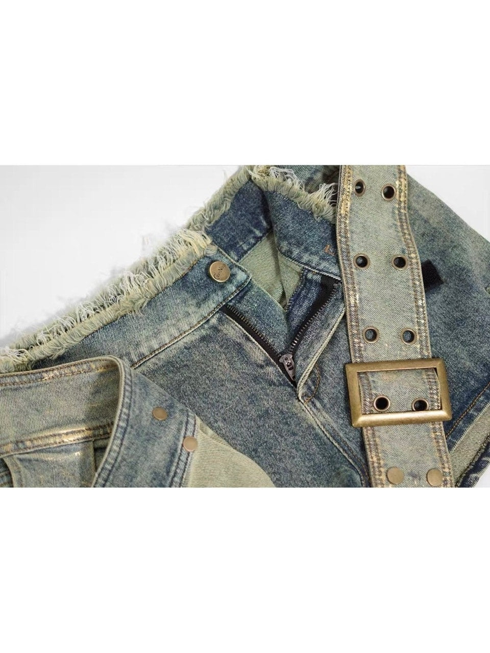 【Cest Nous】Gold-Foil Printed Skort / 【セヌー】ベルトプリーツデニムミニスカートパンツ