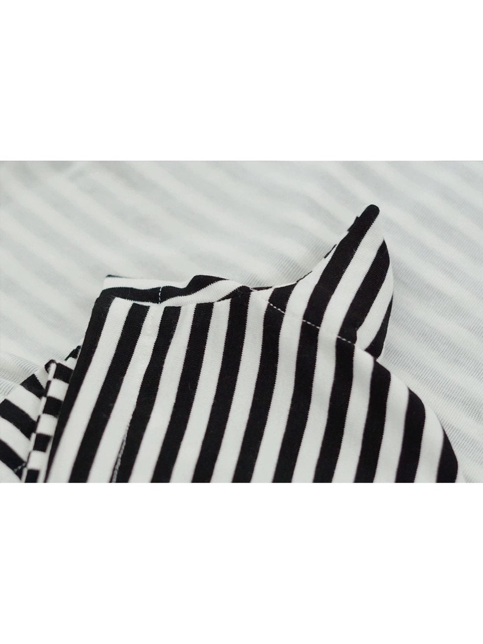 【Cest Nous】Striped Cat-Ear Top / 【セヌー】ボーダーレイヤードキャットイヤー半袖Tシャツ