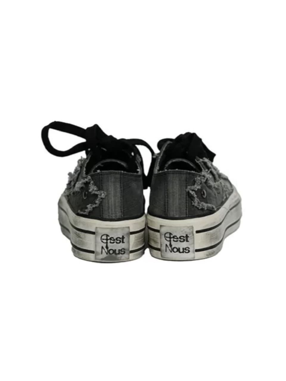 【Cest Nous】Distressed Canvas Sneakers / 【セヌー】ダーティーデニムキャンバス厚底スニーカー