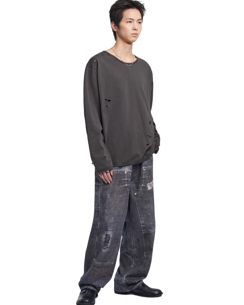 【NOMANUAL】DAMAGED LONG SLEEVE TEE