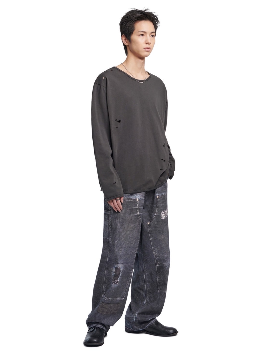 【NOMANUAL】DAMAGED LONG SLEEVE TEE