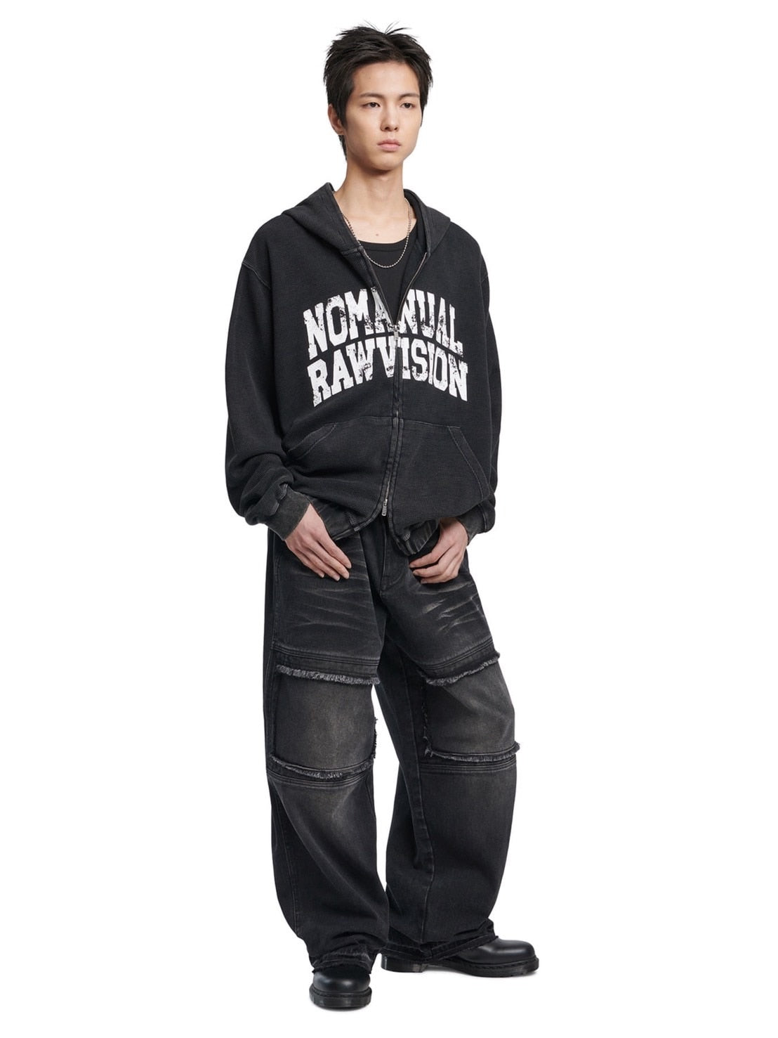 【NOMANUAL】VINTAGE WAFFLE HOODED ZIP-UP