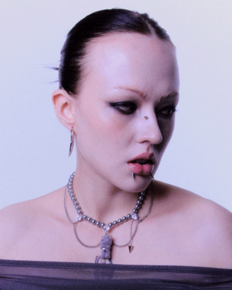 【PEG LEG】mascot silver chain pearl layered necklace