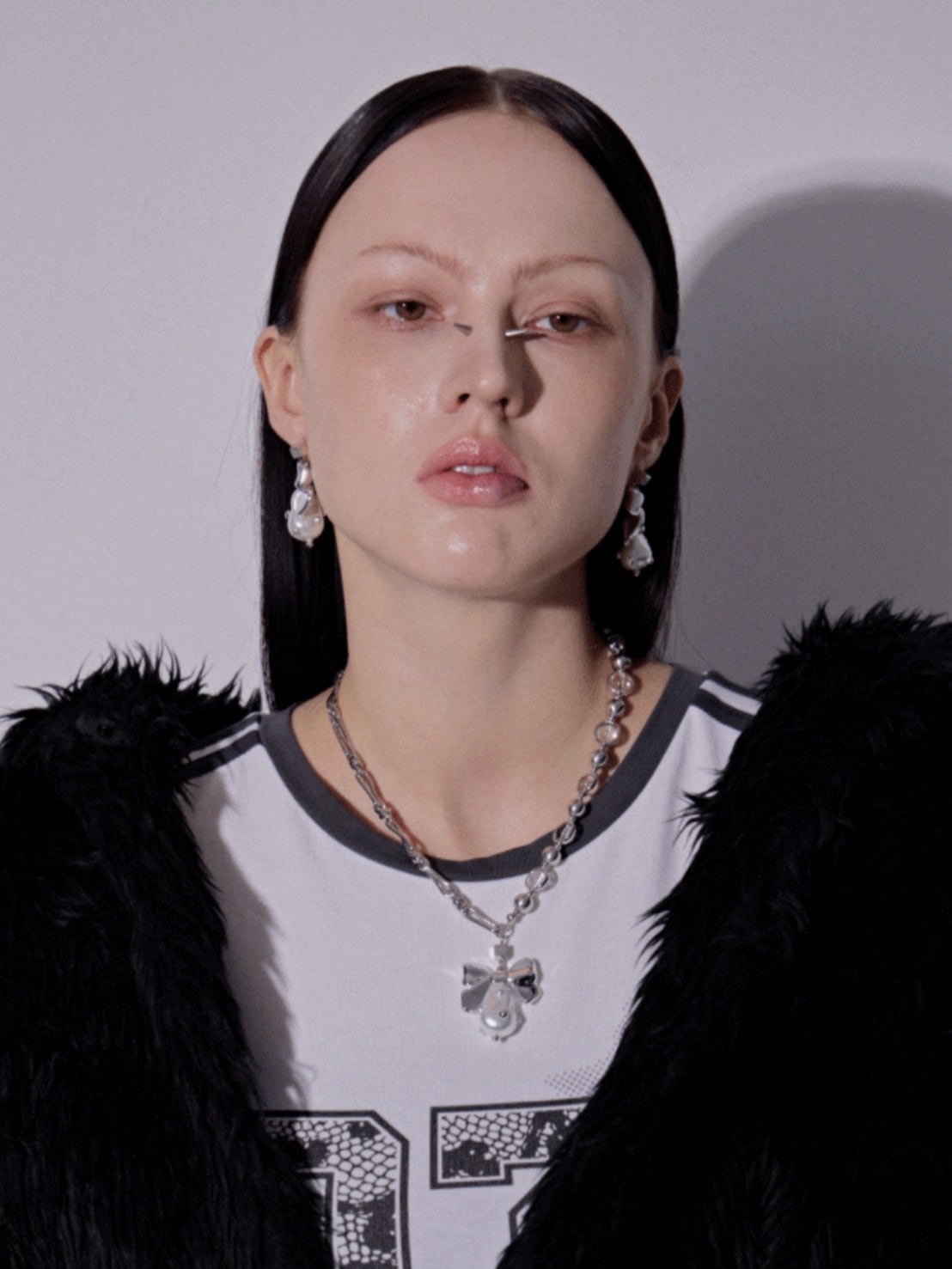 【PEG LEG】ribbon switch pearl chain necklace