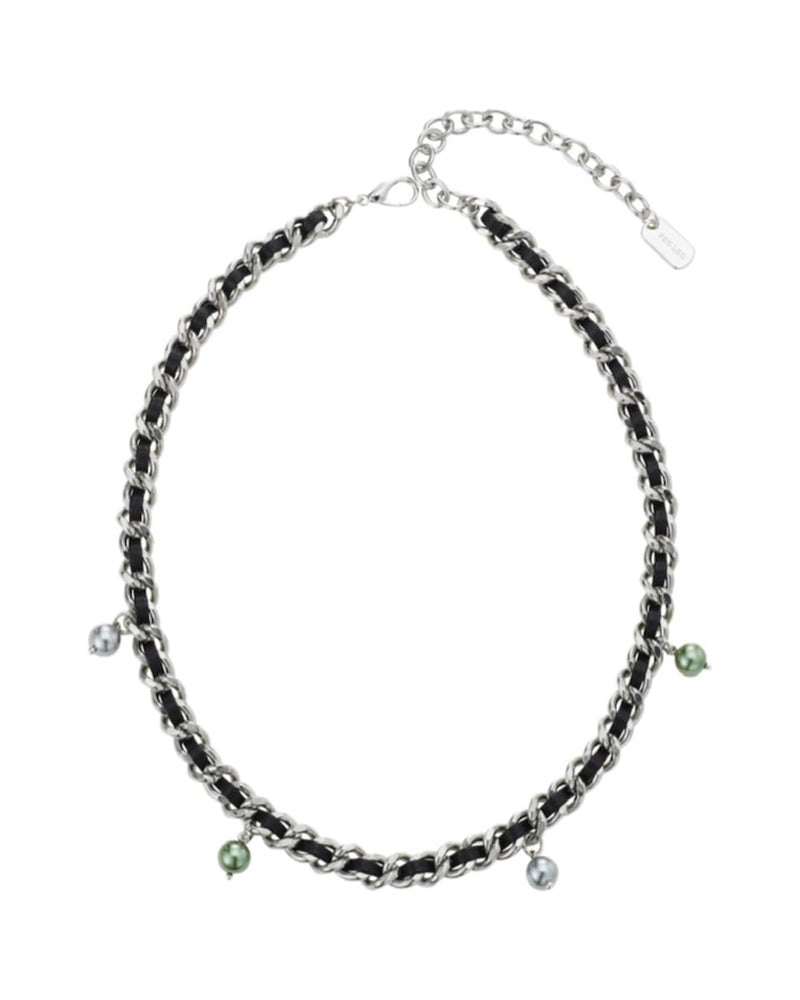 【PEG LEG】long leather chain rattle pearl necklace