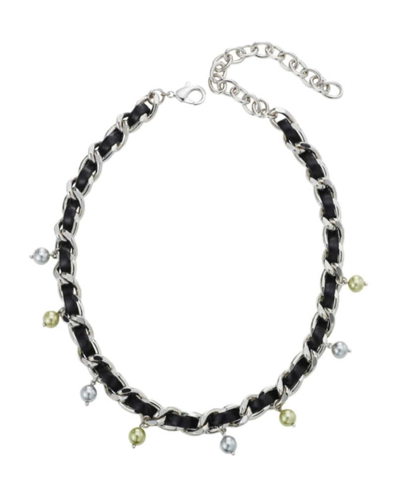 【PEG LEG】leather chain rattle pearl necklace