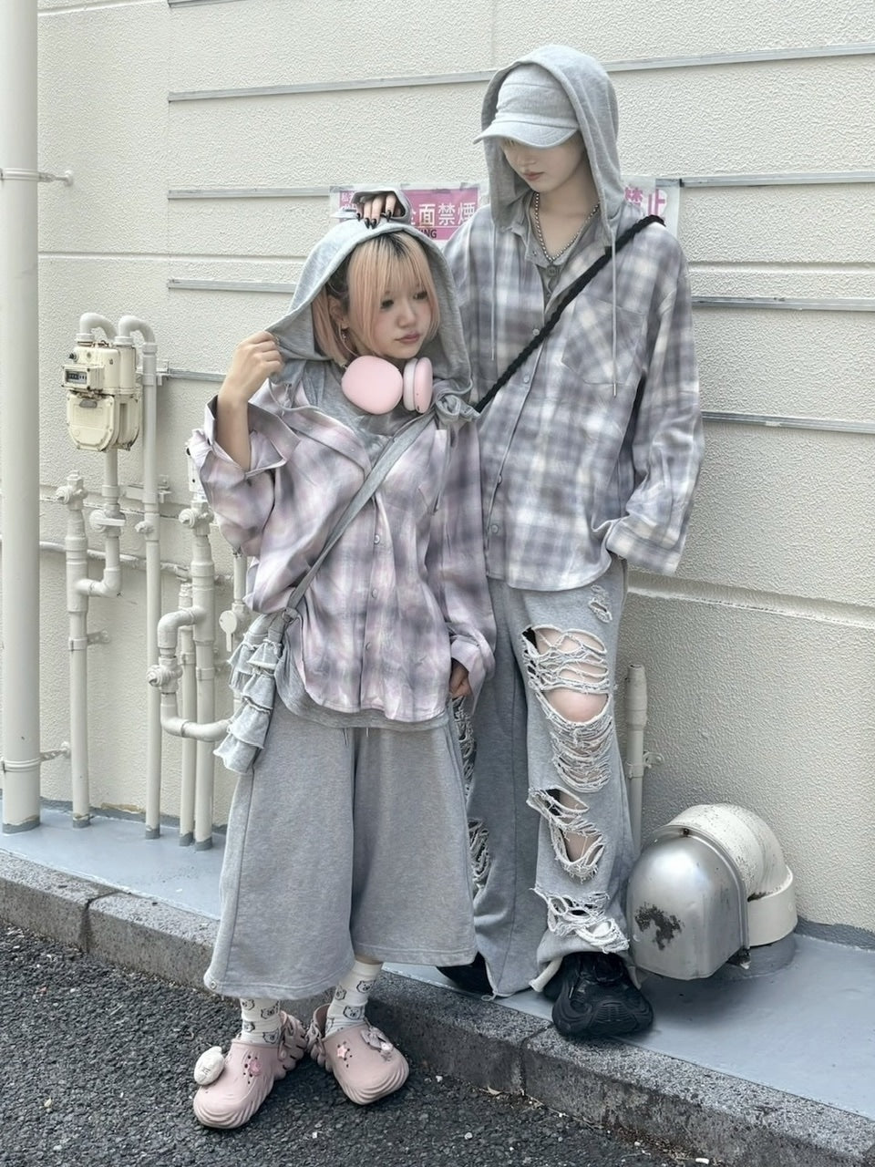 【nmtc +】sweat hooded check shirts / 【エヌエムティーシープラス】フード付きチェックシャツ (2color)