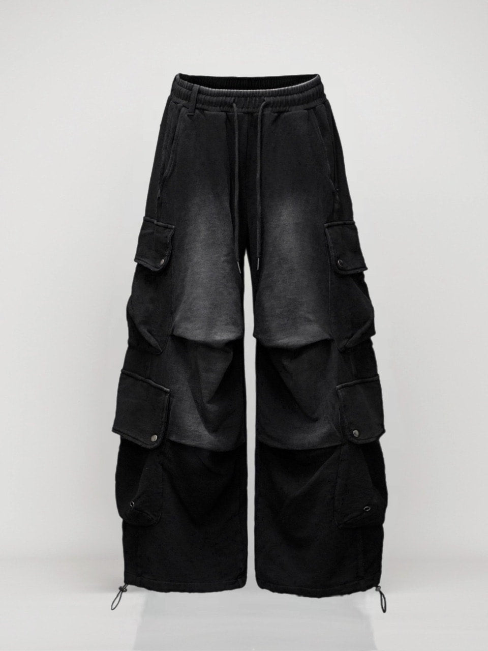 【CHIKASHITSU PLUS HIGH】4 pocket dirty wash sweat cargo pants (wash black) / 【チカシツプラスハイ】マルチポケットダーティーウォッシュスウェットカーゴパンツ