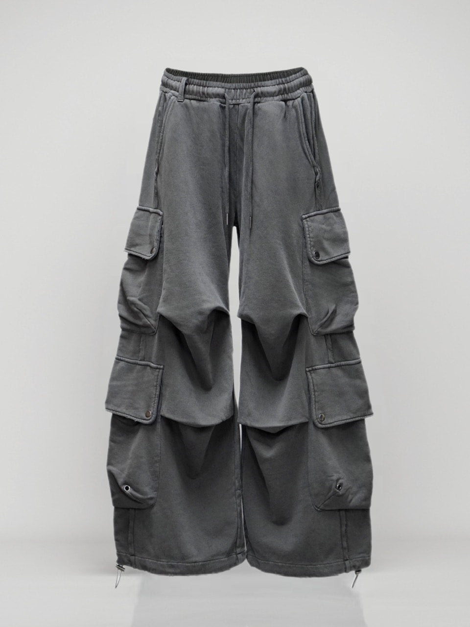 【CHIKASHITSU PLUS HIGH】4 pocket dirty wash sweat cargo pants (charcoal) / 【チカシツプラスハイ】マルチポケットダーティーウォッシュスウェットカーゴパンツ