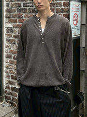 【Chikashitsu +】light touch henry neck knit / 【チカシツプラス】ライトタッチへンリーネックニット (3color)