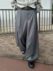 受注制【Chikashitsu +】draw cord stripe wide slacks / 【チカシツプラス】ドローコードストライプワイドスラックス (2color)