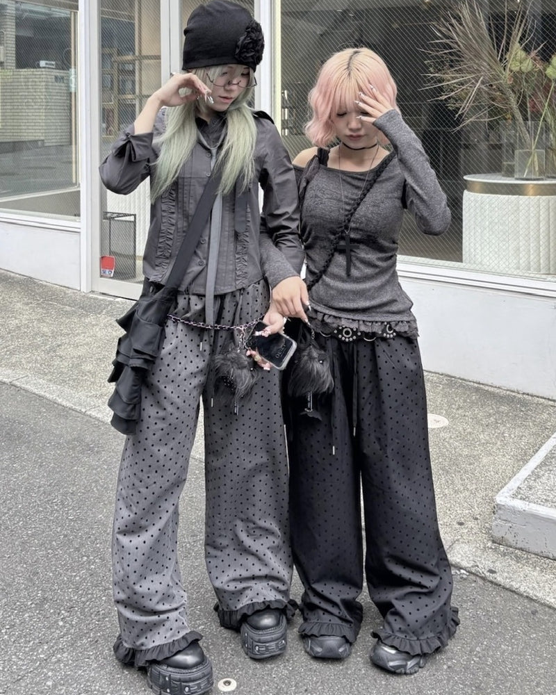 【nmtc +】dot frill pants / 【エヌエムティーシープラス】ドットフリルパンツ (2color)