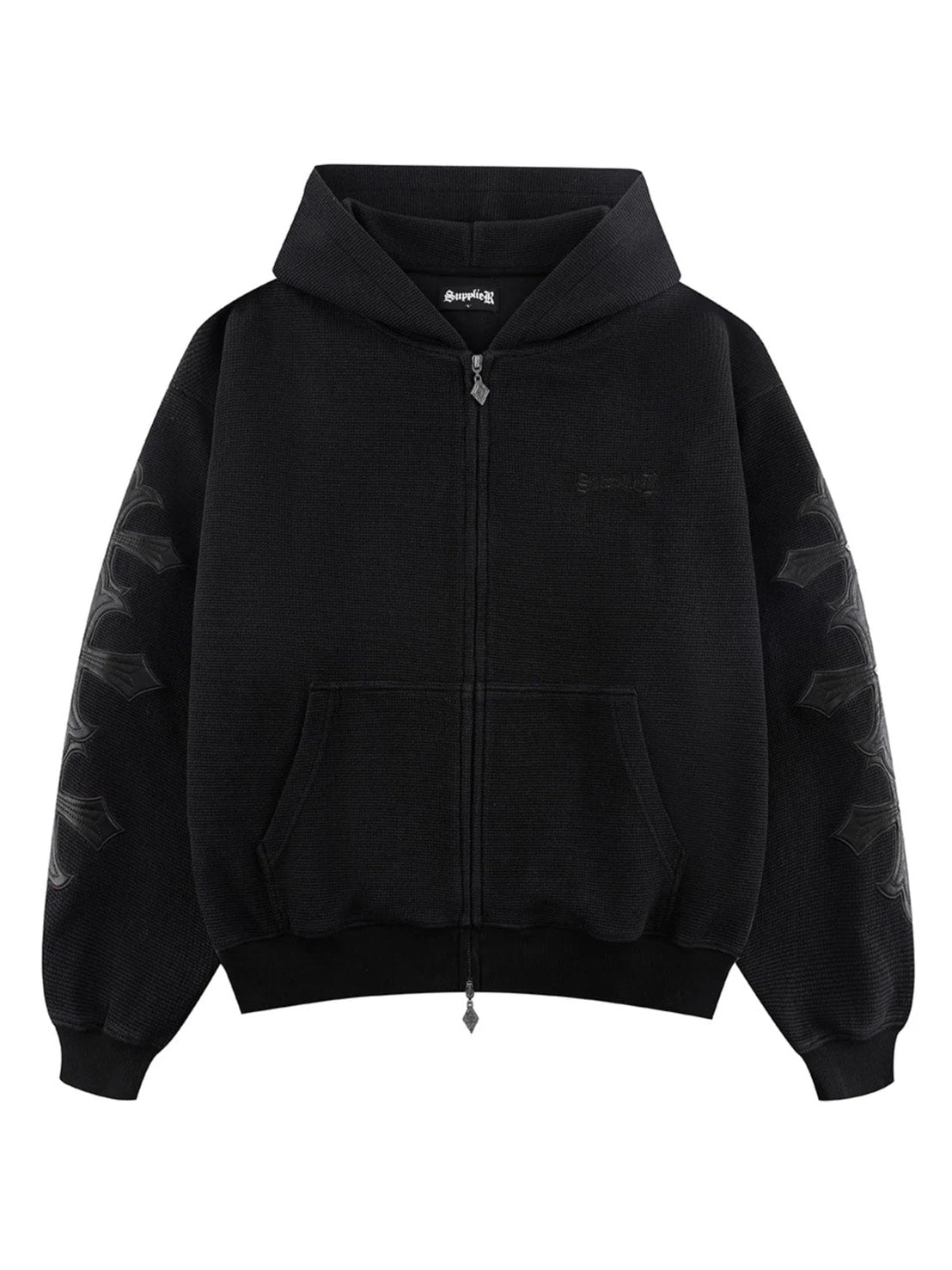 【SUPPLIER】Cross Leather Patch Thermal Zip Hoodie / 【サプライヤー】クロスレザーパッチサーマルジップアップパーカー