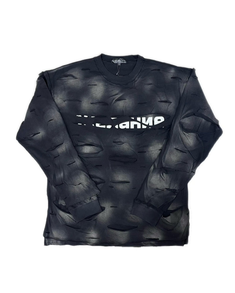 【DIG YOUR OWN GRAVE】WISH VOID L/S T-SHIRTS /【ディグユアオウングレイブ】ダメージレイヤードロゴ長袖Tシャツ