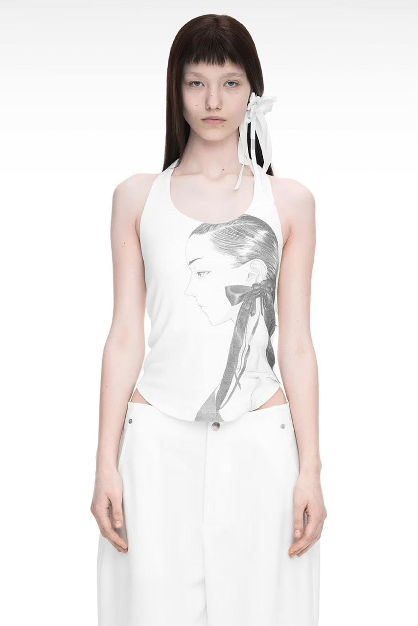 【NACHE】DRAWING HALTER SLEEVELESS