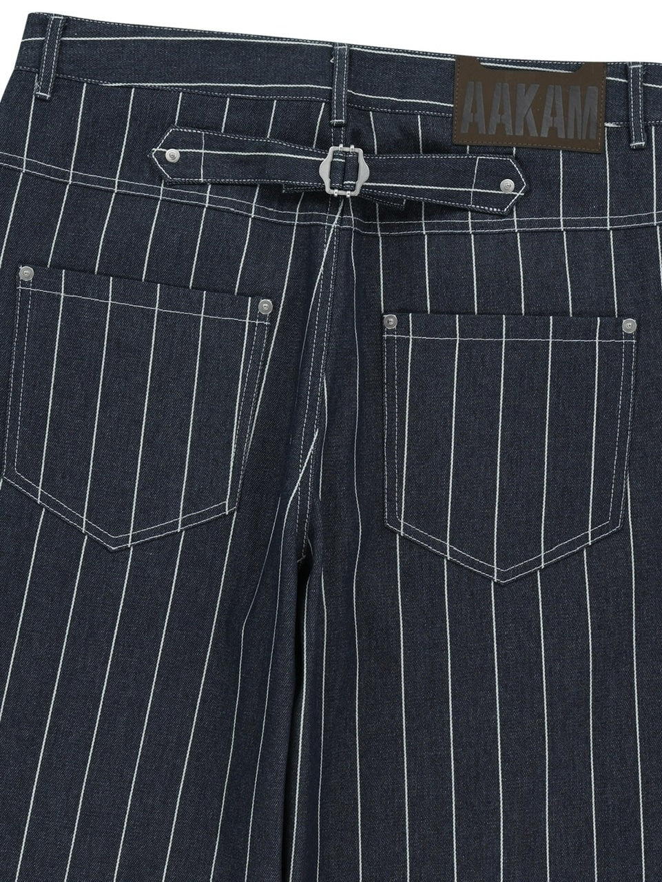 【AAKAM】Striped Cinch Back Denim Pants