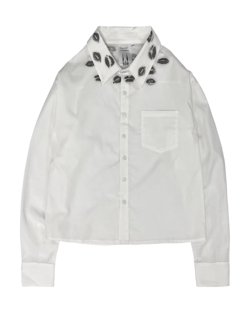 【haveyoudiedbefore?】Beloved Messenger Dress Shirt / 【ハブユーダイドビフォー】リッププリントボタン長袖シャツ