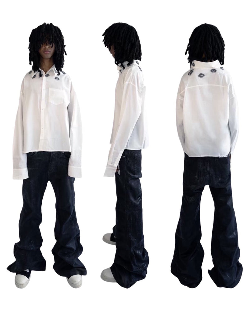 【haveyoudiedbefore?】Deadfall Waxed Denim Pants / 【ハブユーダイドビフォー】ブラックコーティングフレアパンツ