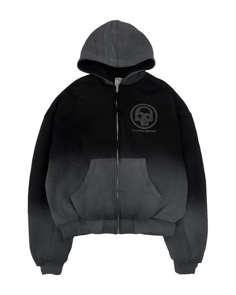 【haveyoudiedbefore?】DS Padded Bomber Zip Hoodie / 【ハブユーダイドビフォー】スカルグラフィックポケットジップパーカー