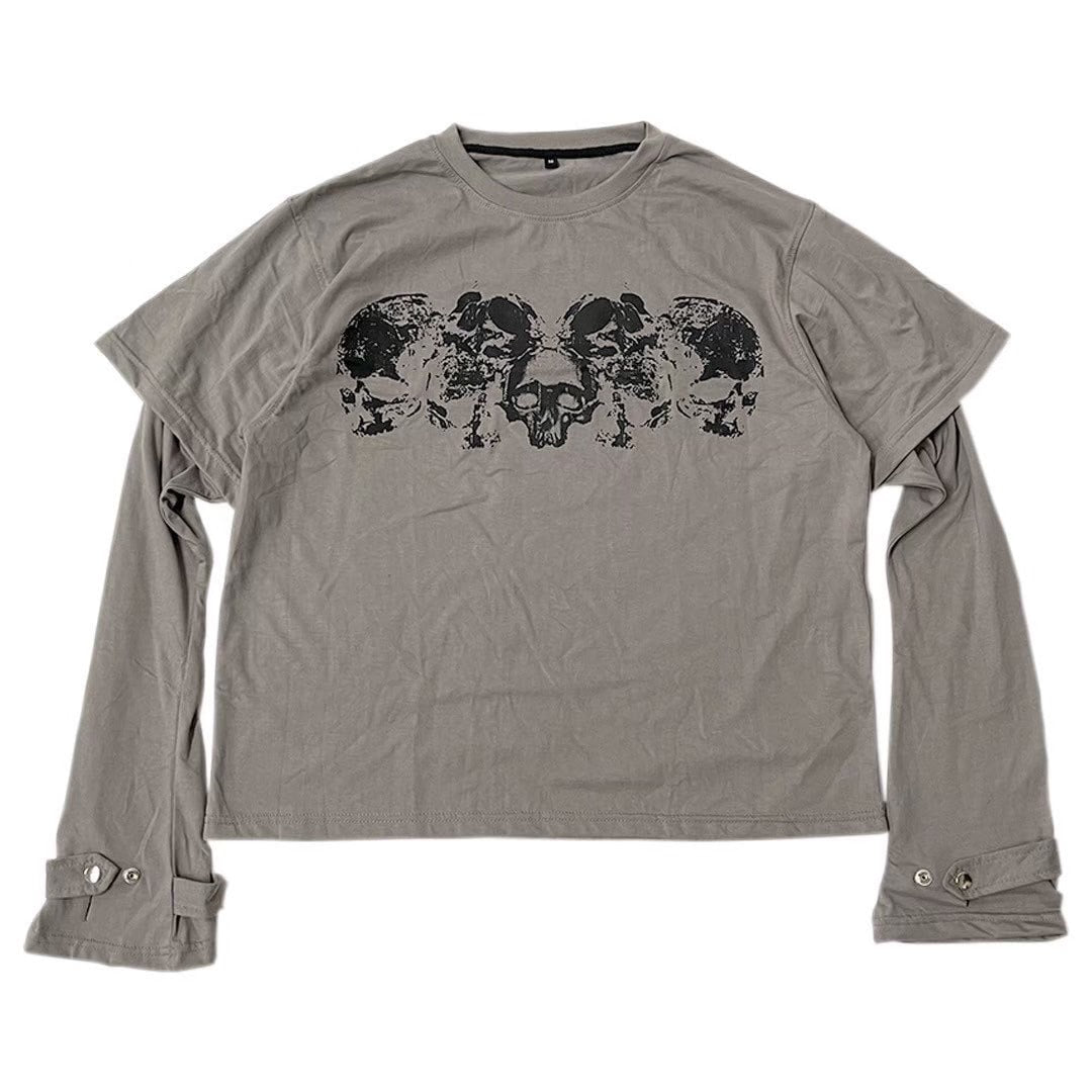 【haveyoudiedbefore?】Tombstone DL-Long Sleeve T-shirts / 【ハブユーダイドビフォー】スカルグラフィックレイヤード長袖Tシャツ