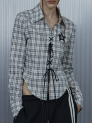 【SETUP‐EXE】CHECK RACE-UP SHIRT / 【セットアップエグゼ】チェックレースアップ長袖シャツ